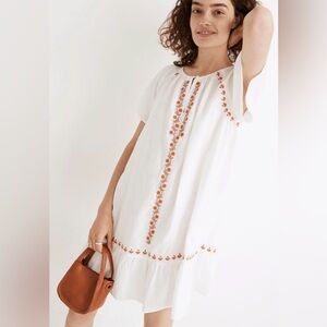 Madewell Embroidered Linen Blend Raglan Ruffle Mini Dress L